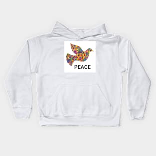 Dove in multicoloured design with peace writing Kids Hoodie